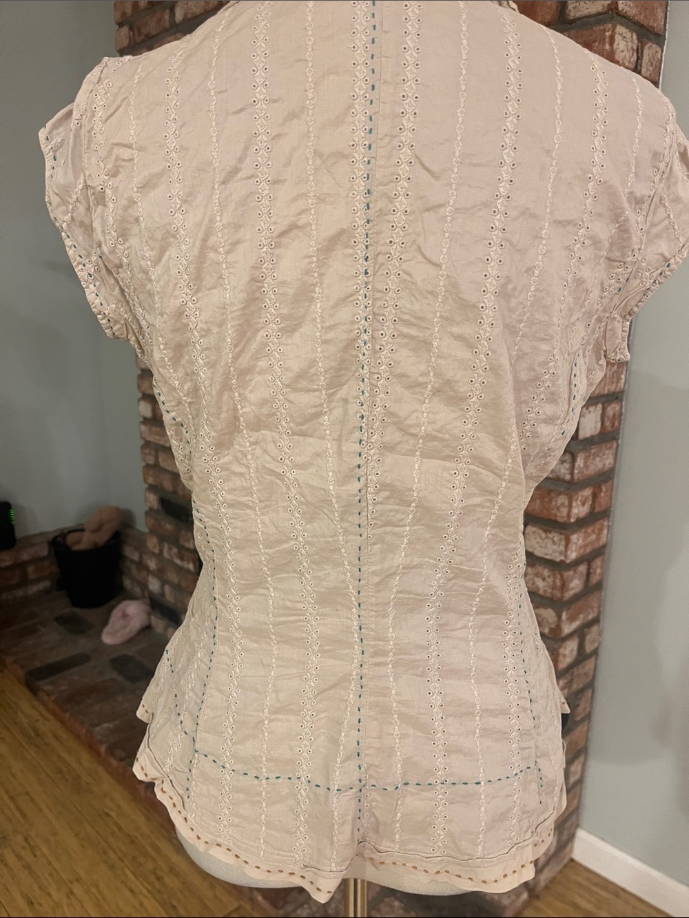 Johnny Was Nicola Stripe Cotton Cap Sleeve Button Blouse - Picture 7 of 7
